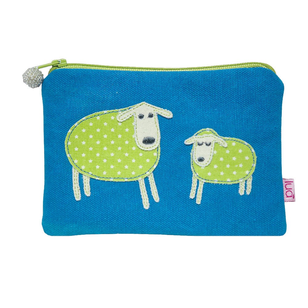 lusciousscarves purses Lua Designs Soft Canvas Teal Zip Purse With Embroidered sheep