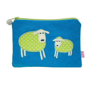 lusciousscarves purses Lua Designs Soft Canvas Teal Zip Purse With Embroidered sheep