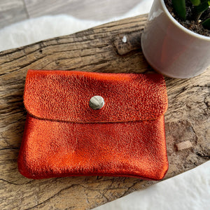 lusciousscarves Purses Orange Small Metallic Italian Leather Coin Purse