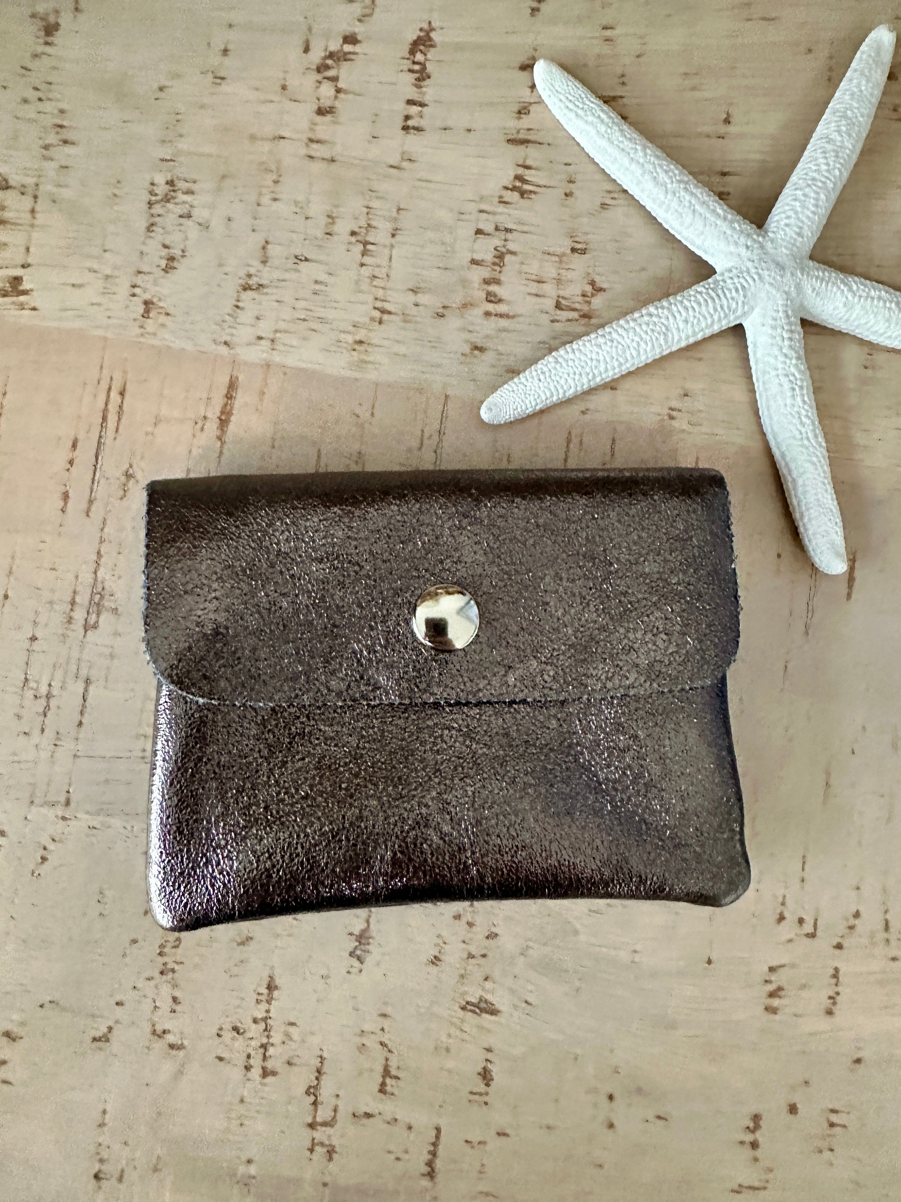 lusciousscarves Purses Pewter Small Metallic Italian Leather Coin Purse with Popper