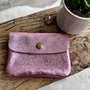 lusciousscarves Purses Pink Small Metallic Italian Leather Coin Purse