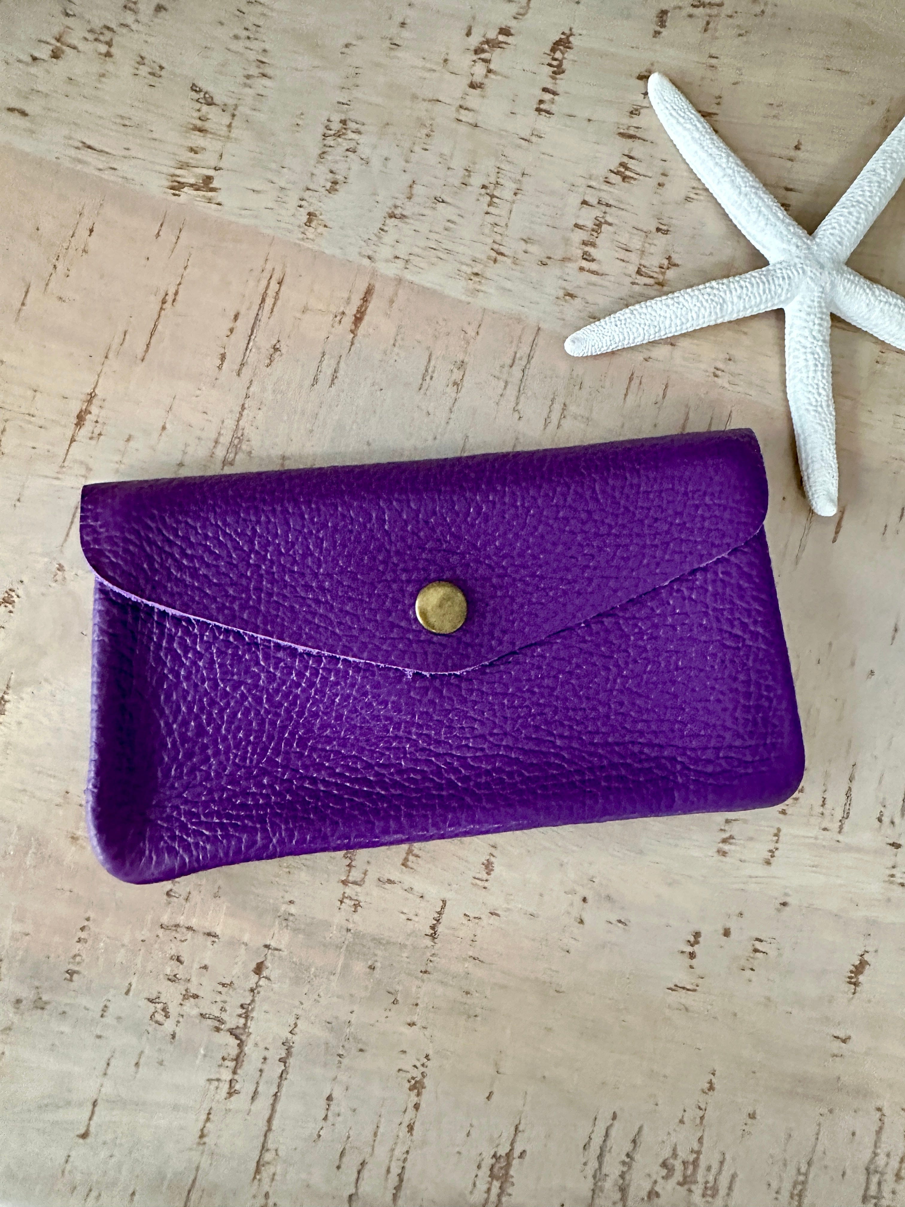 lusciousscarves Purses Purple Italian Leather Zip and Popper Purse