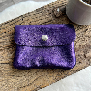 lusciousscarves Purses Purple Small Metallic Italian Leather Coin Purse