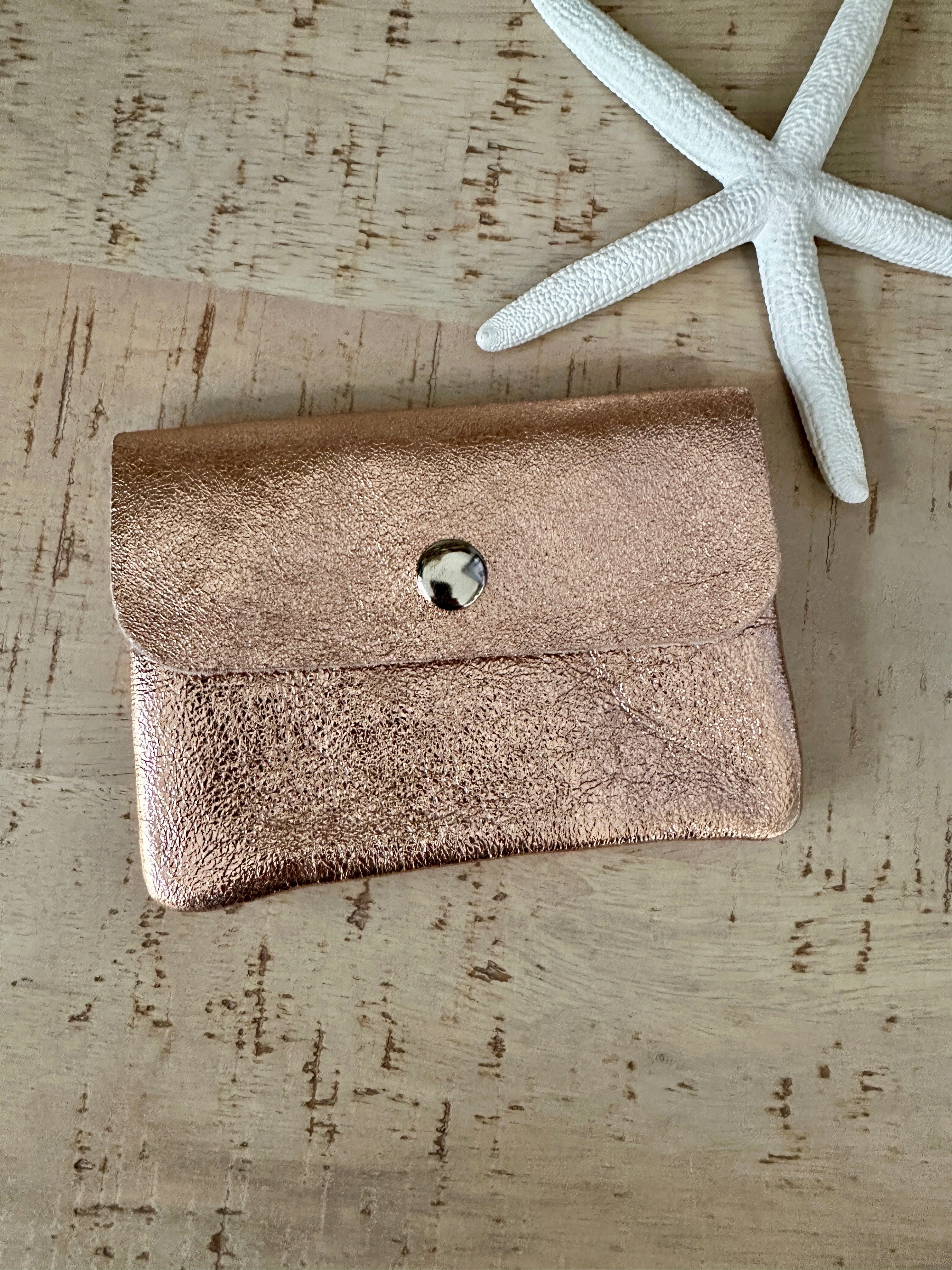 lusciousscarves Purses Rose Gold Small Metallic Italian Leather Coin Purse with Popper
