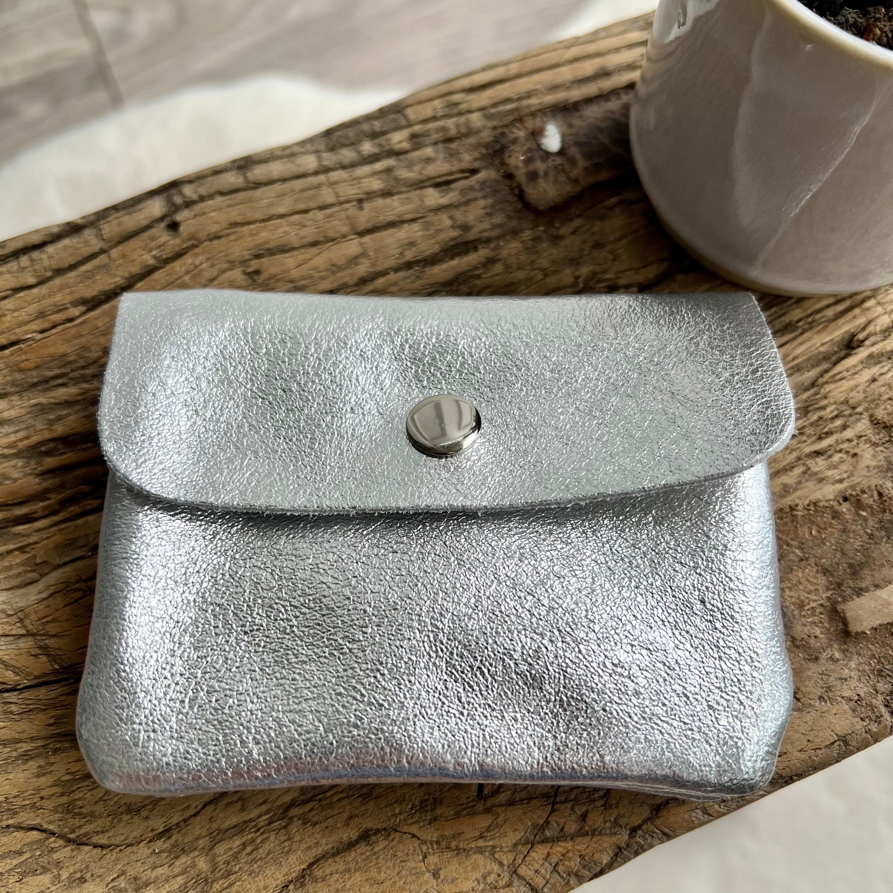 lusciousscarves Purses Silver Small Metallic Italian Leather Coin Purse