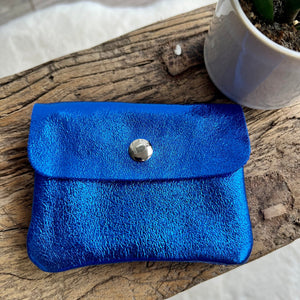 Small Metallic Italian Leather Coin Purse with Popper