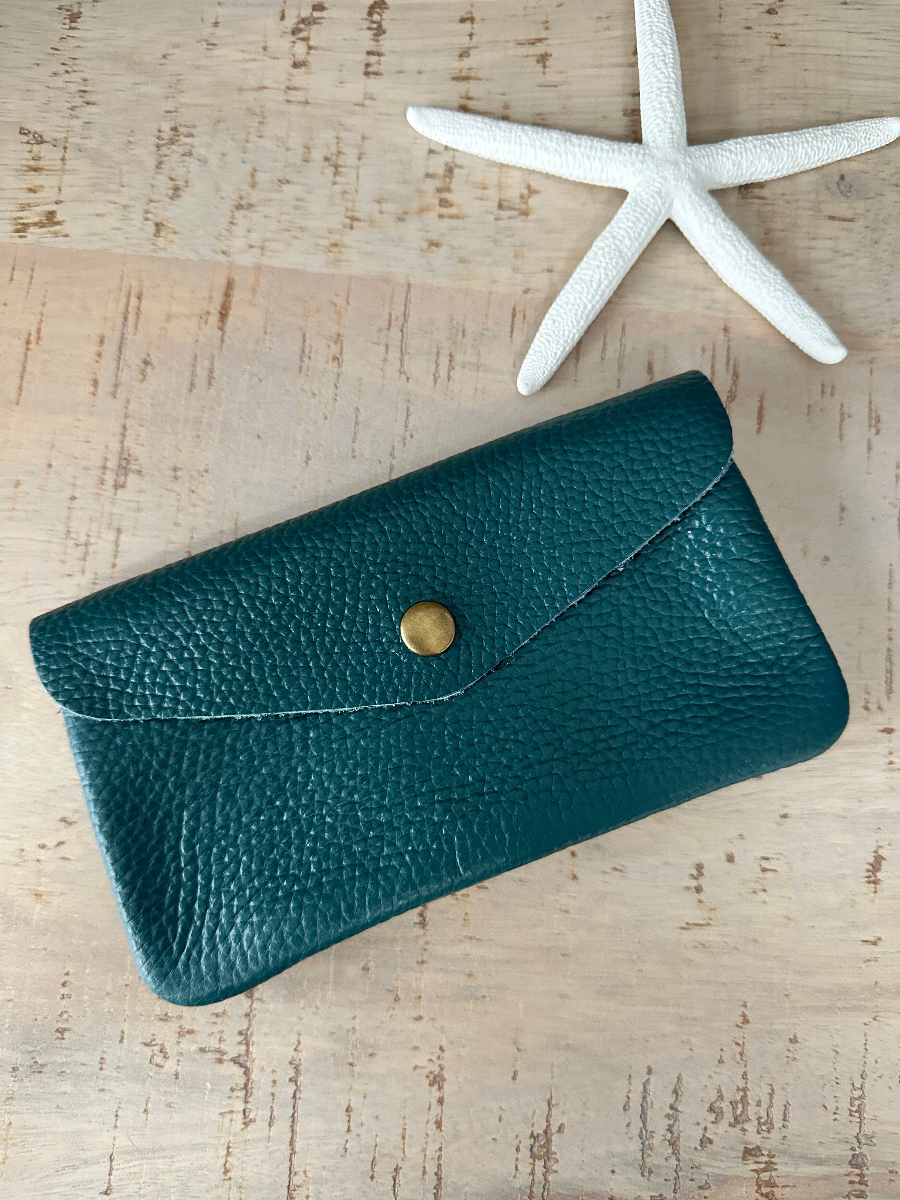 lusciousscarves Purses Teal Italian Leather Zip and Popper Purse