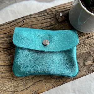 lusciousscarves Purses Turquoise Small Metallic Italian Leather Coin Purse