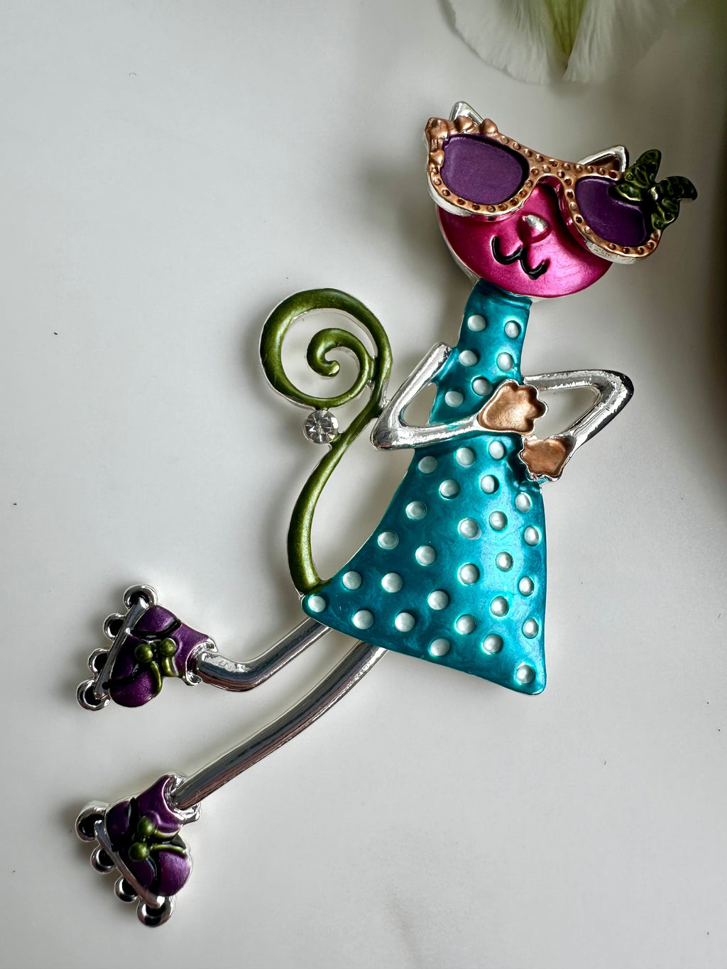 lusciousscarves Quirky Cat Magnetic Brooch , Turquoise, Pink and Purple