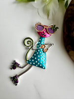 Load image into Gallery viewer, lusciousscarves Quirky Cat Magnetic Brooch , Turquoise, Pink and Purple
