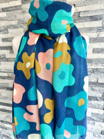 Load image into Gallery viewer, lusciousscarves Red Cuckoo Floral Splodge Scarf, Navy, Turquoise, Mustard and Pale Pink
