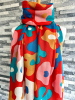 Load image into Gallery viewer, lusciousscarves Red Cuckoo Floral Splodge Scarf, Red, Turquoise, Mustard and Pale Pink
