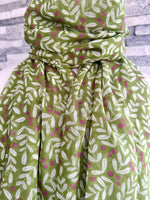 Load image into Gallery viewer, lusciousscarves Red Cuckoo Green Scarf with a White Leaves and Berries Design

