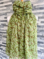 Load image into Gallery viewer, lusciousscarves Red Cuckoo Green Scarf with a White Leaves and Berries Design
