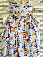Load image into Gallery viewer, lusciousscarves Red Cuckoo Pale Blue Scarf with White, Navy, Red Leaves and Berries.
