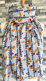 Load image into Gallery viewer, lusciousscarves Red Cuckoo Pale Blue Scarf with White, Navy, Red Leaves and Berries.
