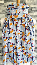 Load image into Gallery viewer, lusciousscarves Red Cuckoo Pale Blue Scarf with White, Navy, Red Leaves and Berries.
