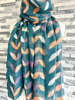 Load image into Gallery viewer, lusciousscarves Red Cuckoo Teal Scarf with White , Peach and Purple Leaves
