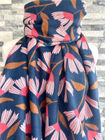 Load image into Gallery viewer, lusciousscarves Red Cuckoo Trailing Flowers Design Scarf , Navy, Pink and Tan.
