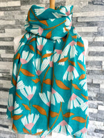 Load image into Gallery viewer, lusciousscarves Red Cuckoo Trailing Flowers Design Scarf , Turquoise , Pink , White and Rust.
