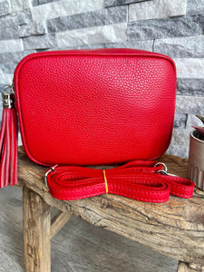 lusciousscarves Red Italian leather camera bag and strap combo