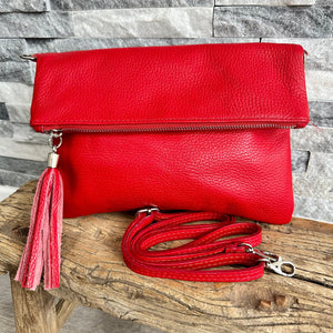 lusciousscarves Red Italian leather Clutch Bag , Fold Over Design