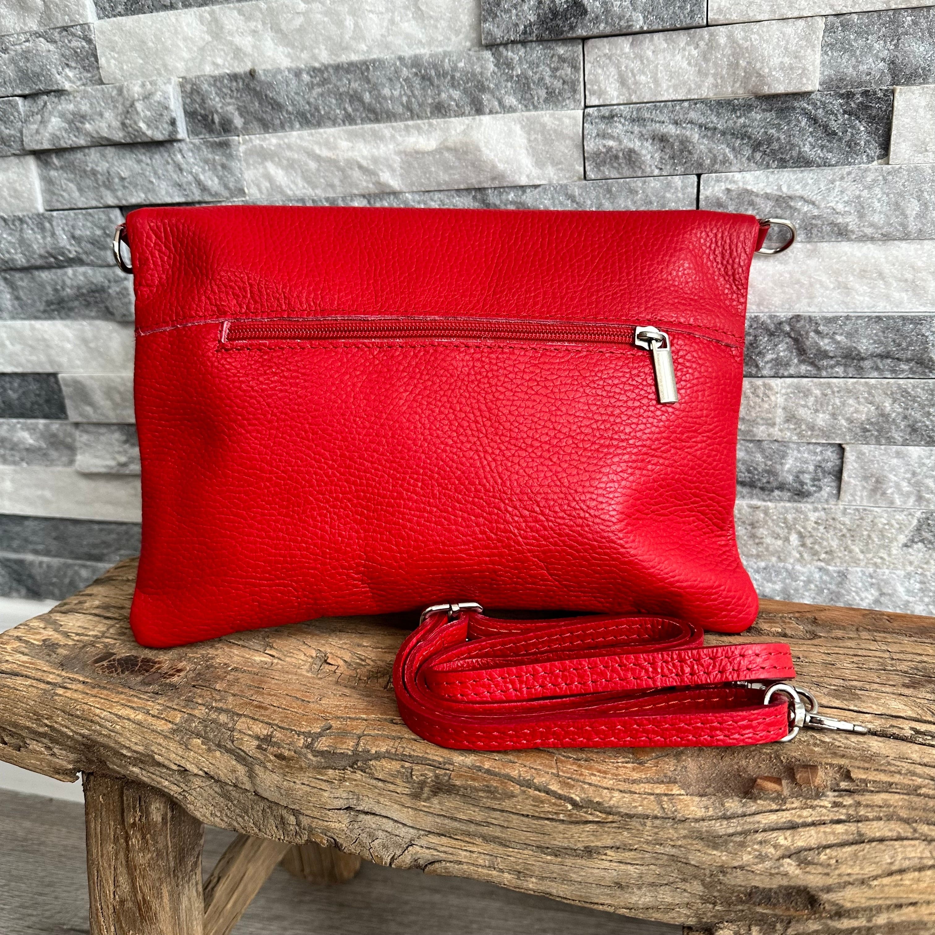 lusciousscarves Red Italian leather Clutch Bag , Fold Over Design