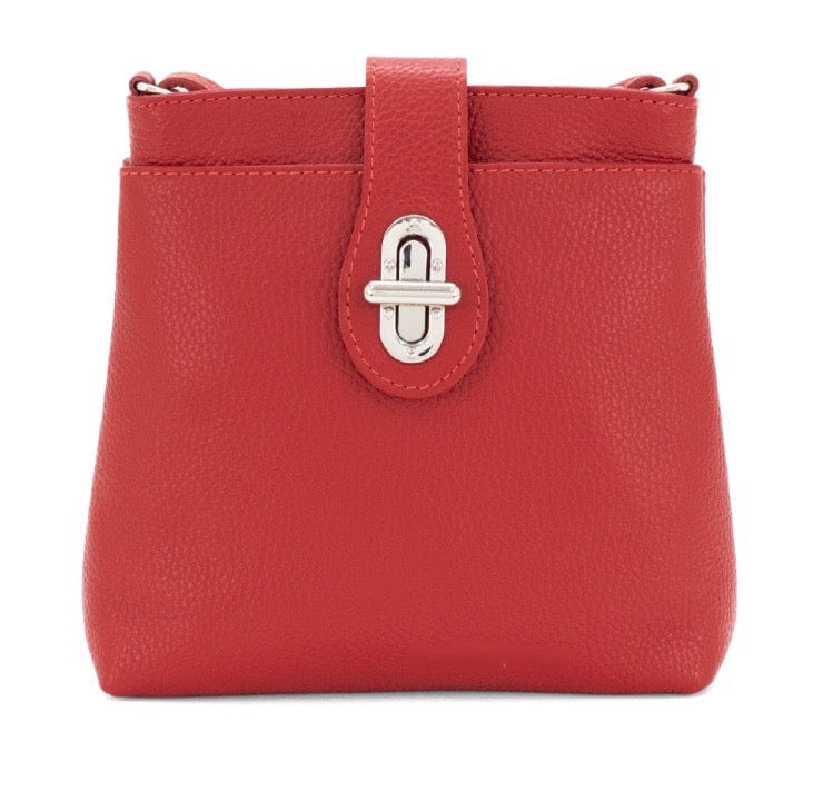 lusciousscarves Red Italian Leather Multi Compartment Crossbody Bag with Twist Lock.