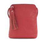 Load image into Gallery viewer, lusciousscarves Red Italian Leather Small Crossbody Bag / Handbag with Tassel , Available in 11 Colours.
