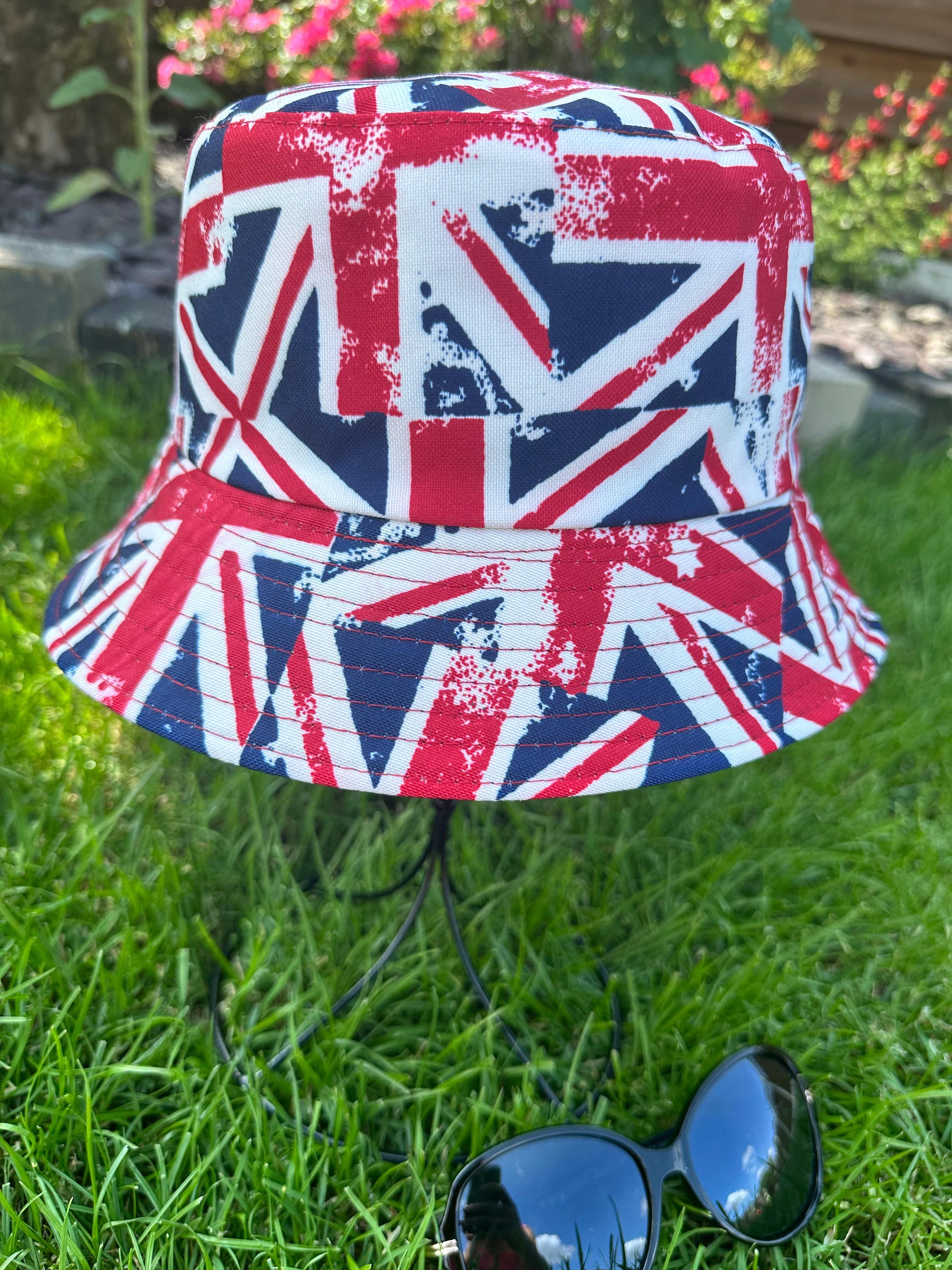 lusciousscarves Red White and Blue Union Jacket Bucket Hat Reversible Design