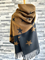 Load image into Gallery viewer, lusciousscarves Reversible Black and Brown Stars Scarf/Shawl Cashmere Blend

