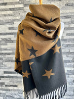 Load image into Gallery viewer, lusciousscarves Reversible Black and Brown Stars Scarf/Shawl Cashmere Blend
