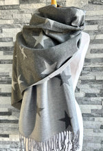 Load image into Gallery viewer, lusciousscarves Reversible Dark Grey and Grey Stars Scarf/Shawl Cashmere Blend
