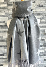 Load image into Gallery viewer, lusciousscarves Reversible Dark Grey and Grey Stars Scarf/Shawl Cashmere Blend
