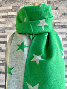 lusciousscarves Reversible Green and Grey Stars Scarf/Shawl Cashmere Blend