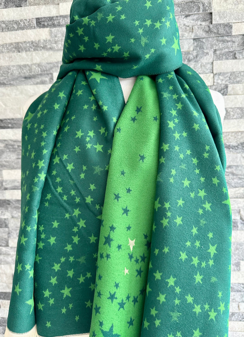 lusciousscarves Reversible Green Stars Scarf / Wrap