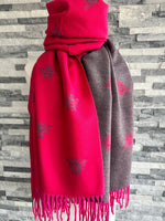 Load image into Gallery viewer, lusciousscarves Reversible Hot Pink and Grey Bees Scarf , Cashmere Blend
