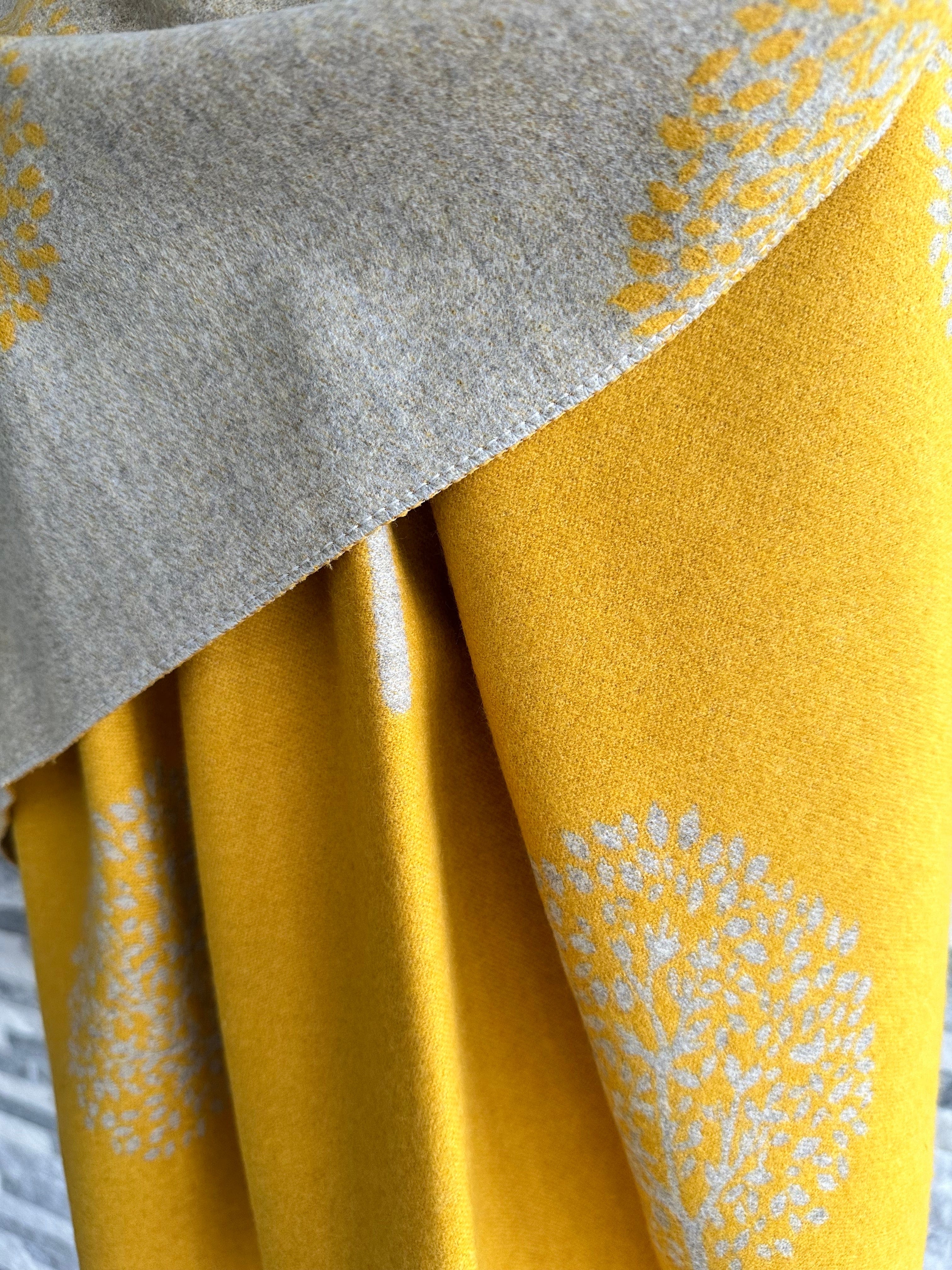 lusciousscarves Reversible Pale Mustard and Grey Mulberry Tree Scarf / Wrap Cashmere Blend