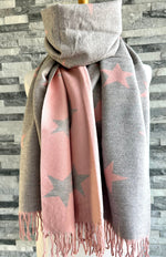 Load image into Gallery viewer, lusciousscarves Reversible Pale Pink and Grey Stars Scarf/Shawl Cashmere Blend
