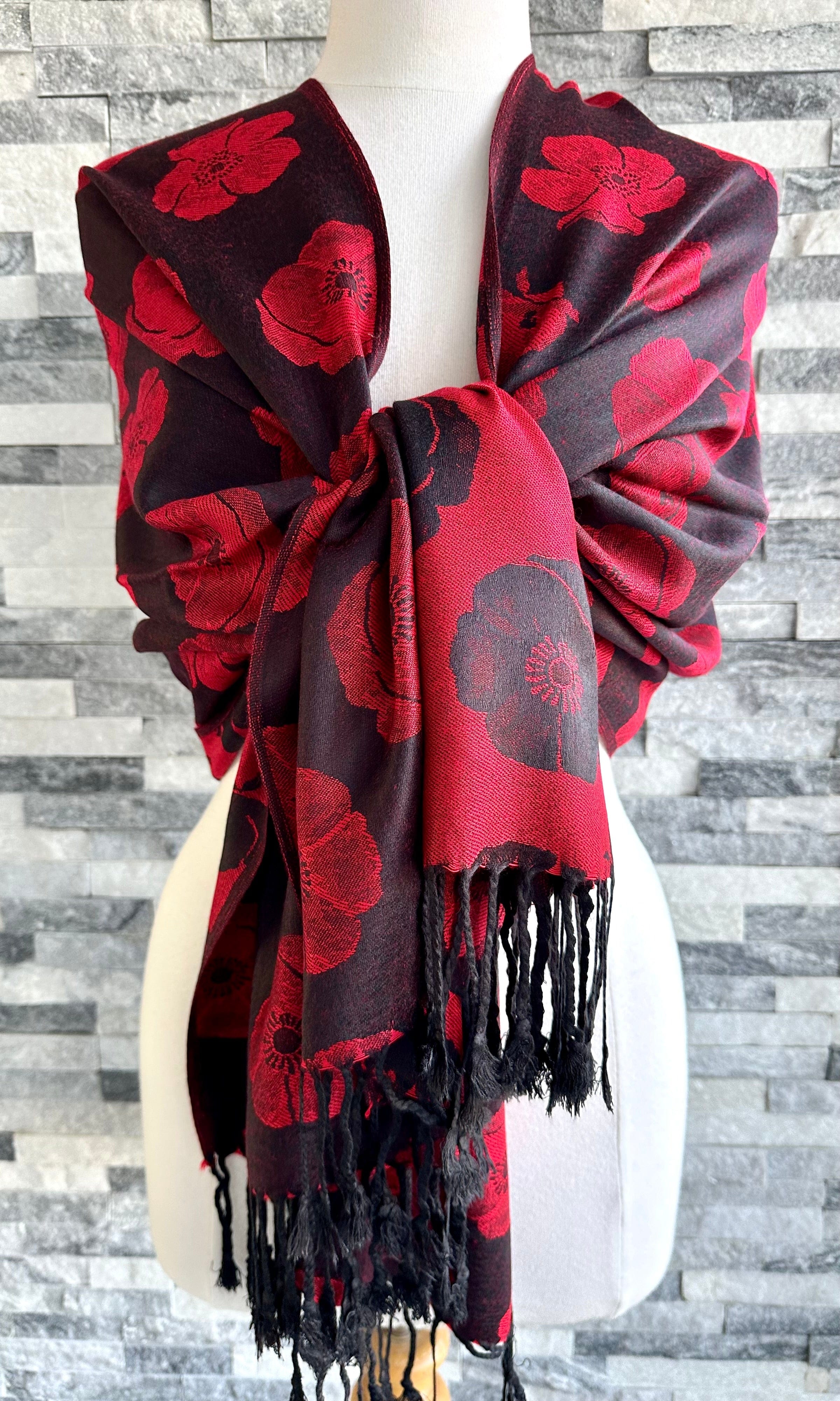 lusciousscarves Reversible Red and Black Poppy Pashmina , Scarf