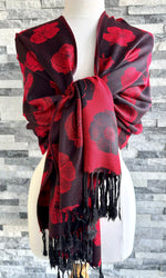 Load image into Gallery viewer, lusciousscarves Reversible Red and Black Poppy Pashmina , Scarf
