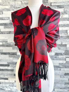 lusciousscarves Reversible Red and Black Poppy Pashmina , Scarf