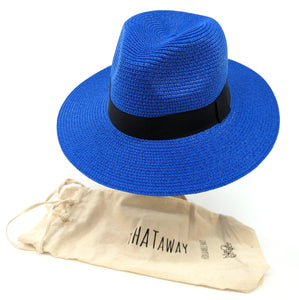 lusciousscarves Rich Deep Blue Panama Style Sun hat , Rollable and Packable