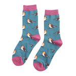 Load image into Gallery viewer, lusciousscarves Robins Winter Bamboo Socks Ladies Miss Sparrow Teal
