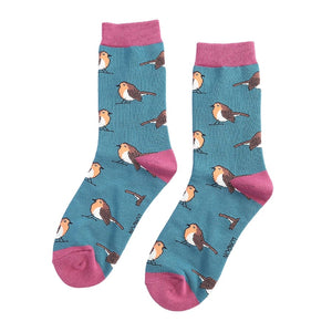 lusciousscarves Robins Winter Bamboo Socks Ladies Miss Sparrow Teal