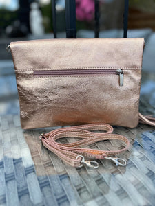 Rose Gold Metallic Italian Leather Fold over Clutch Bag – luscious