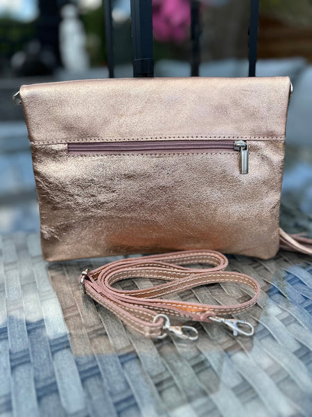 Leather fold over clutch bag sale