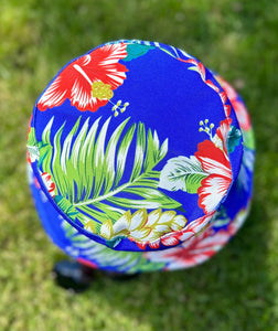 lusciousscarves Royal Blue Reversible Bucket Hat with Tropical Flowers Design