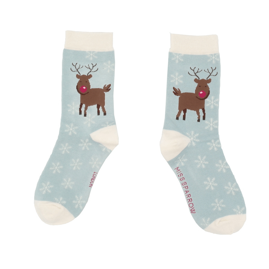 lusciousscarves Rudolph Bamboo Socks Ladies Miss Sparrow Blue