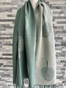 lusciousscarves Sage Green and Grey Reversible Mulberry Tree Scarf / Wrap, Cashmere blend